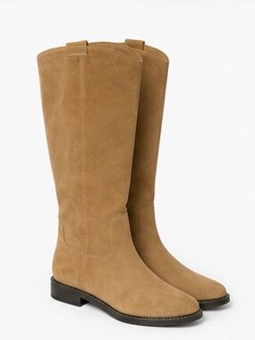 Zara Flat Suede Boots in Dark Tan